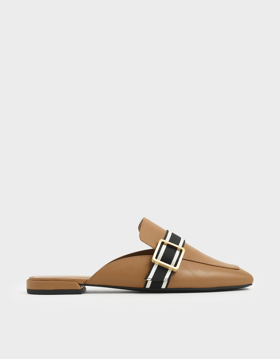 

Striped Strap Loafer Mules, Camel