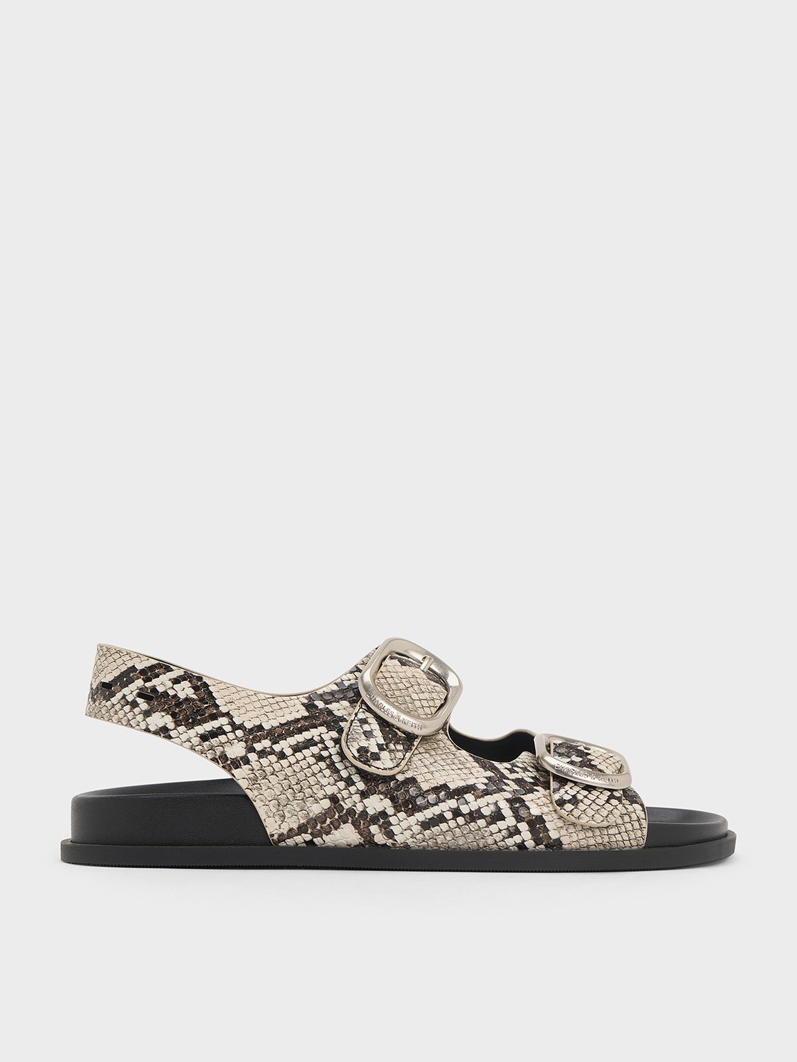Charles & Keith - Snake-Print Buckled Double-Strap Slingback Sandals Charles & Keith - Snake-Print Buckled Double-Strap Slingback Sandals