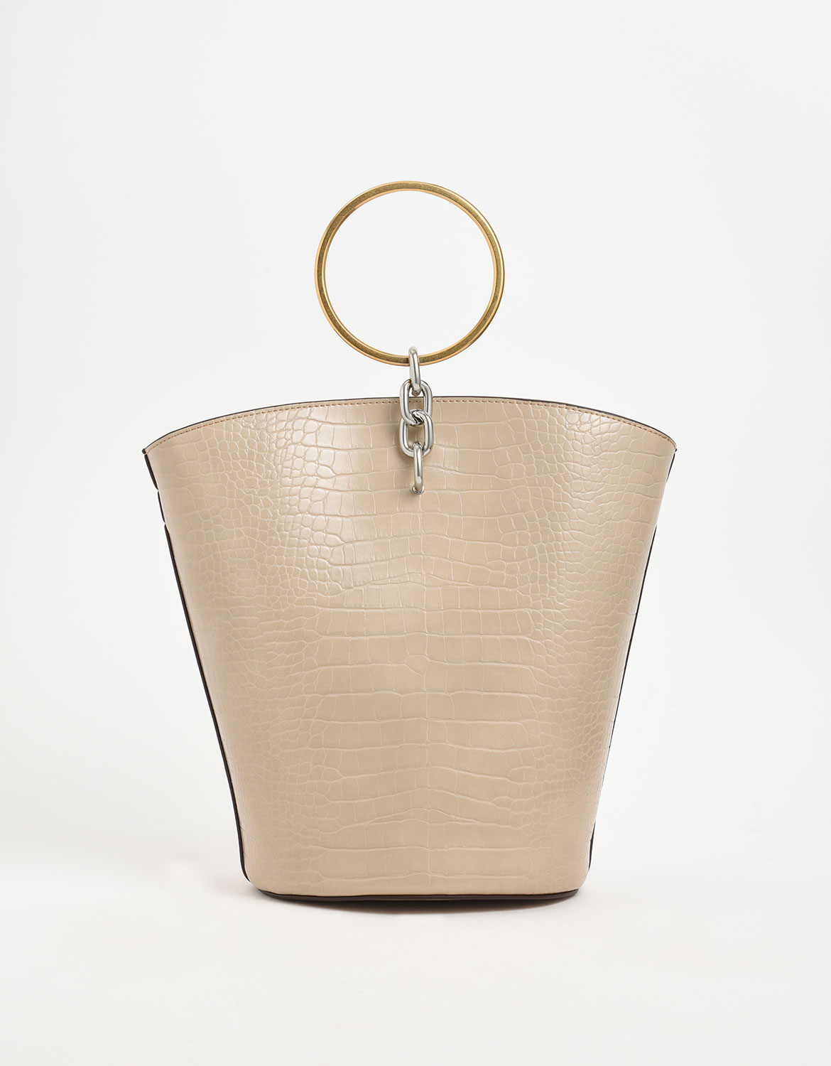 

Croc-Effect Large Bracelet Bucket Bag, Beige