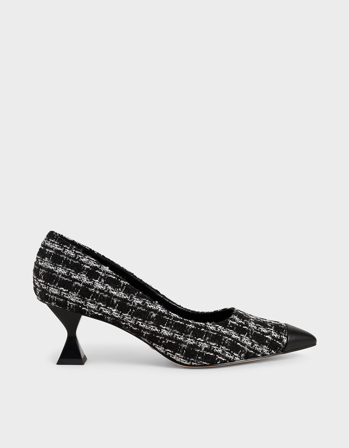 

Leather & Tweed Sculptural Heel Pumps, Multi