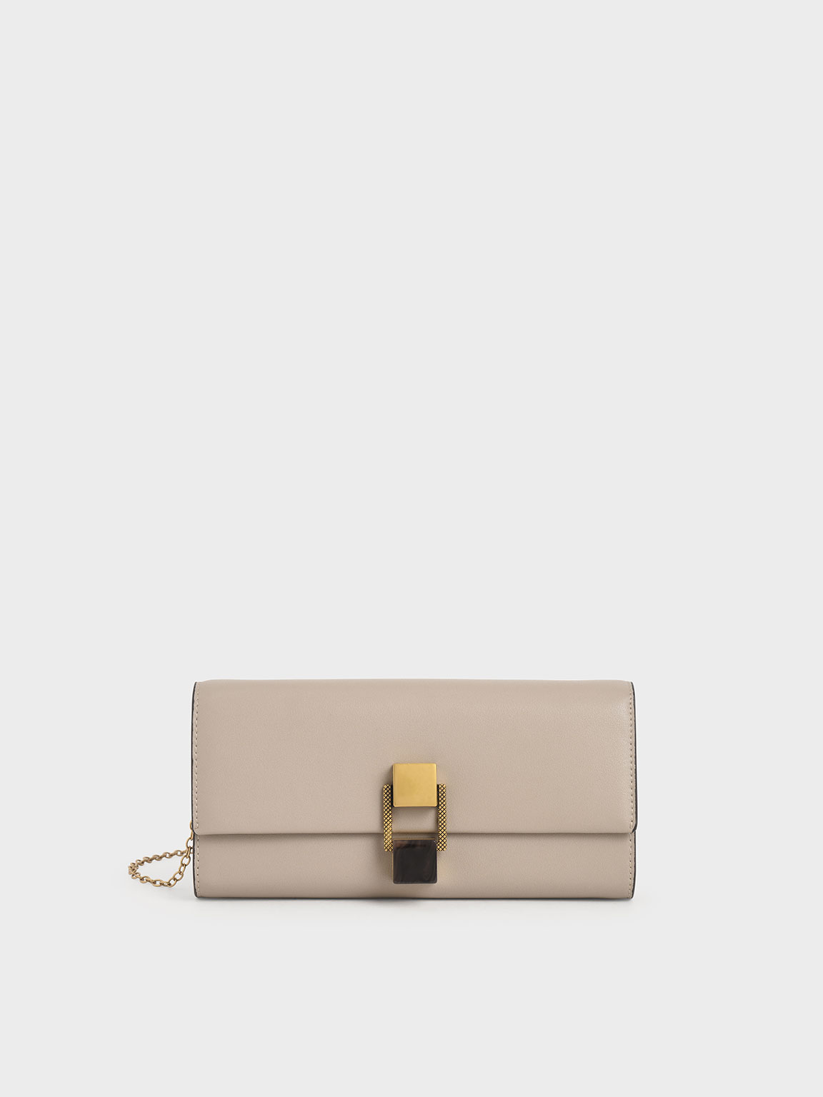 

Stone-Embellished Long Wallet, Taupe