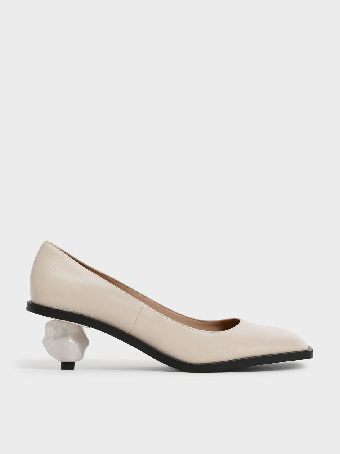 

Sculptural Heel Pumps (Kid Leather), Beige