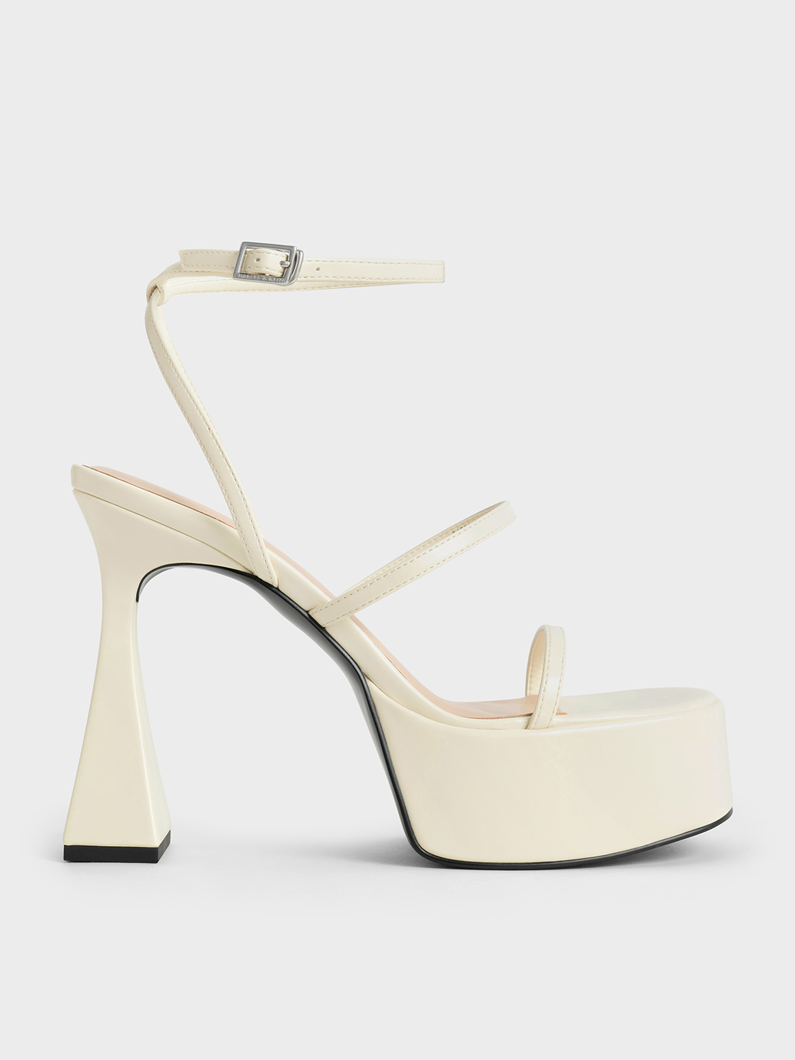 Shop Charles & Keith - Strappy Sculptural-heel Platform Sandals In Cream