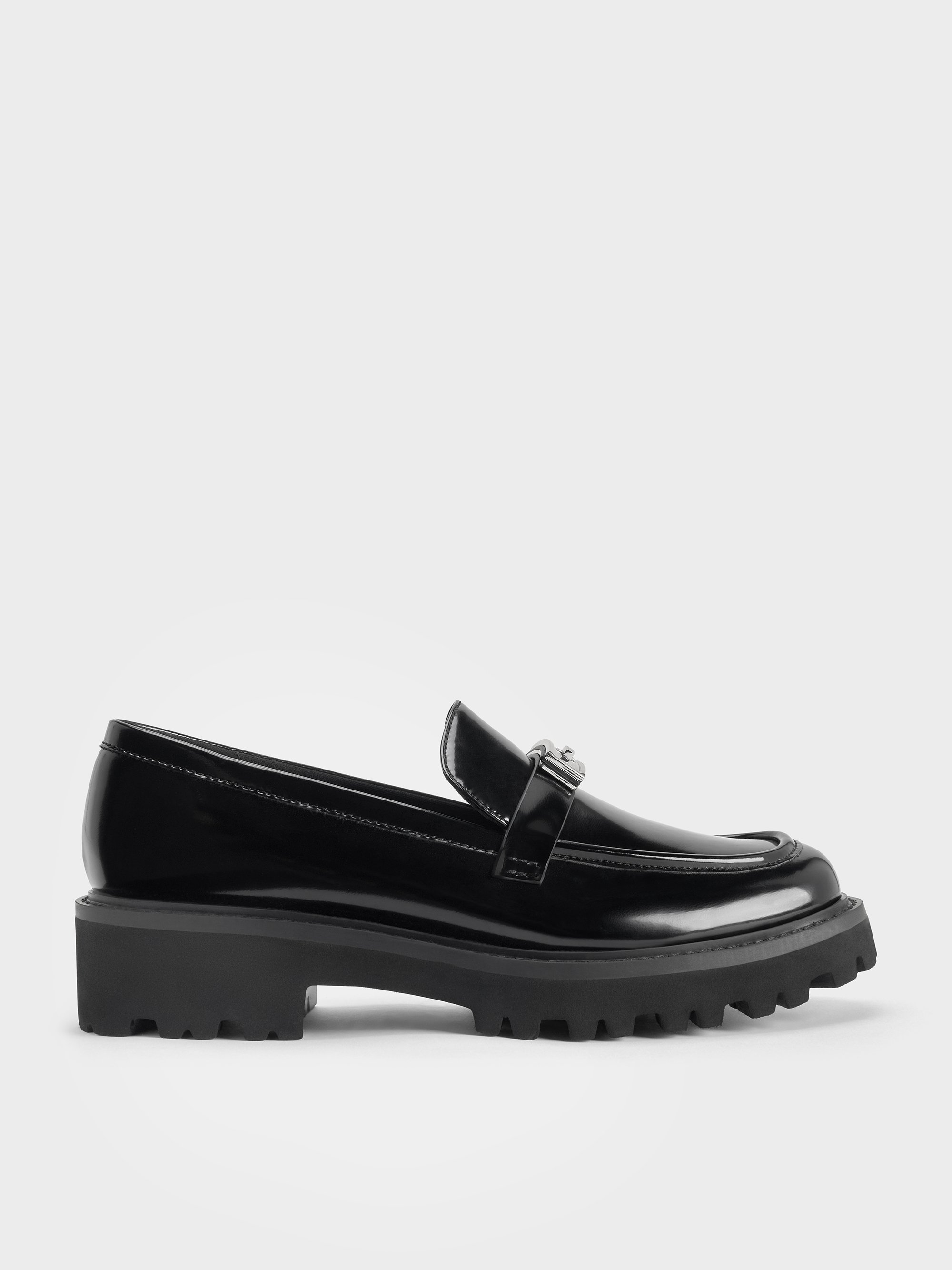 Charles & Keith - Lando Metallic-accent Platform Loafers In Black