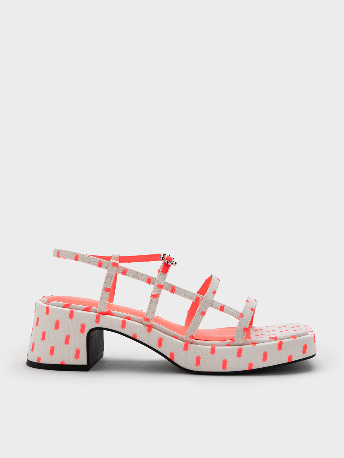Charles & Keith Flower-buckle Printed Strappy Sandals In Coral Pink