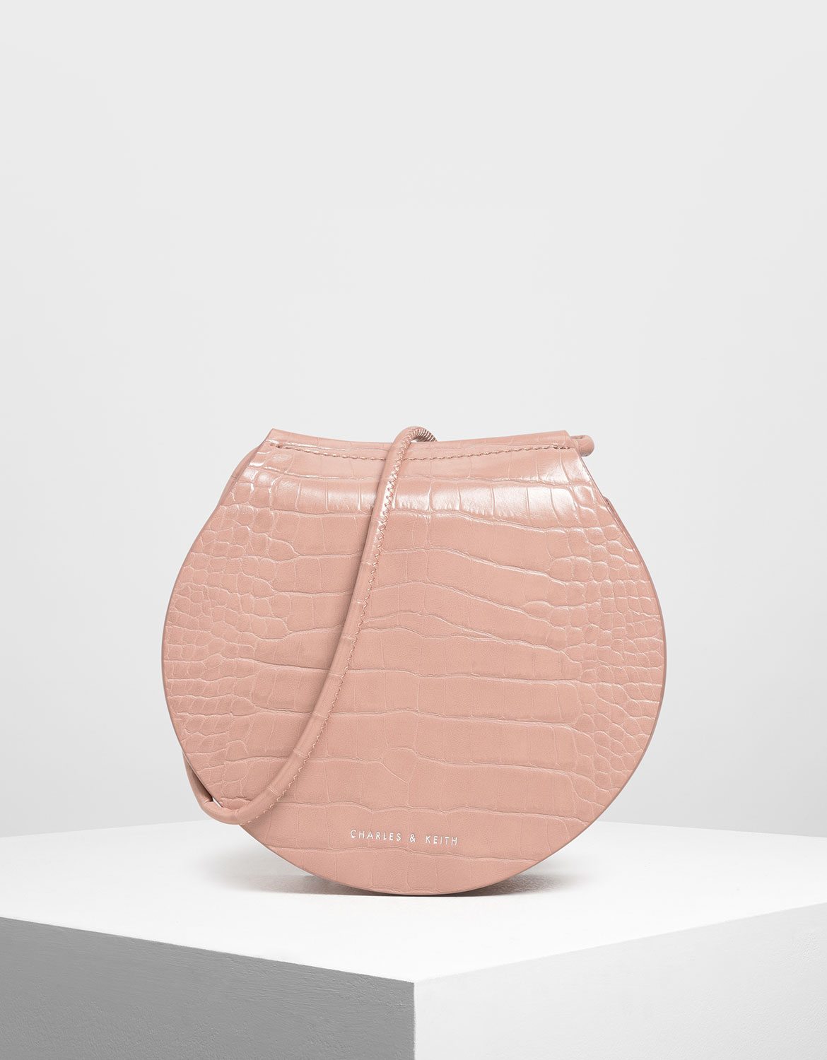 

Semi Circle Croc-Effect Crossbody Bag, Pink