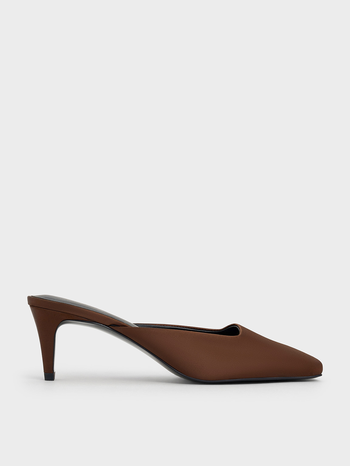 Charles & Keith - Satin Square-toe Blade-heel Mules In Dark Brown