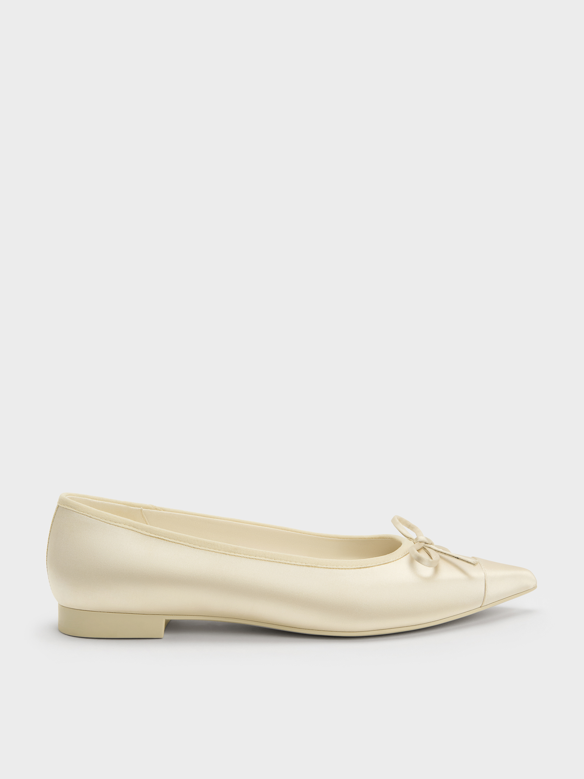 Cream Briella Satin Cap-Toe Flats - CHARLES & KEITH UK