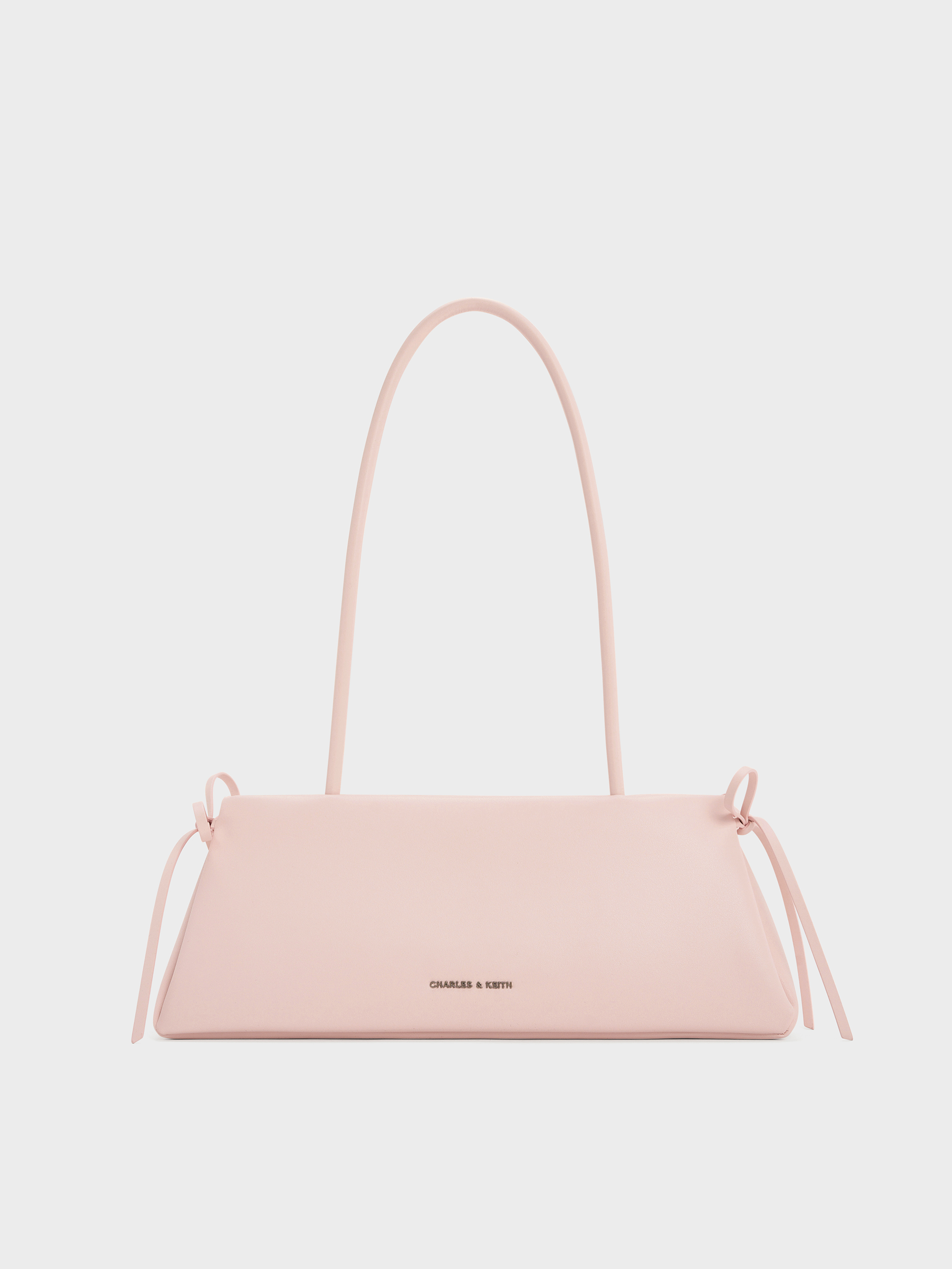 Charles & Keith - Hazel Bow Elongated Trapeze Shoulder Bag In Soft Pink