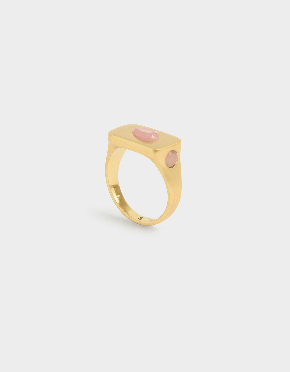 

Rose Quartz Signet Ring, Brush gold