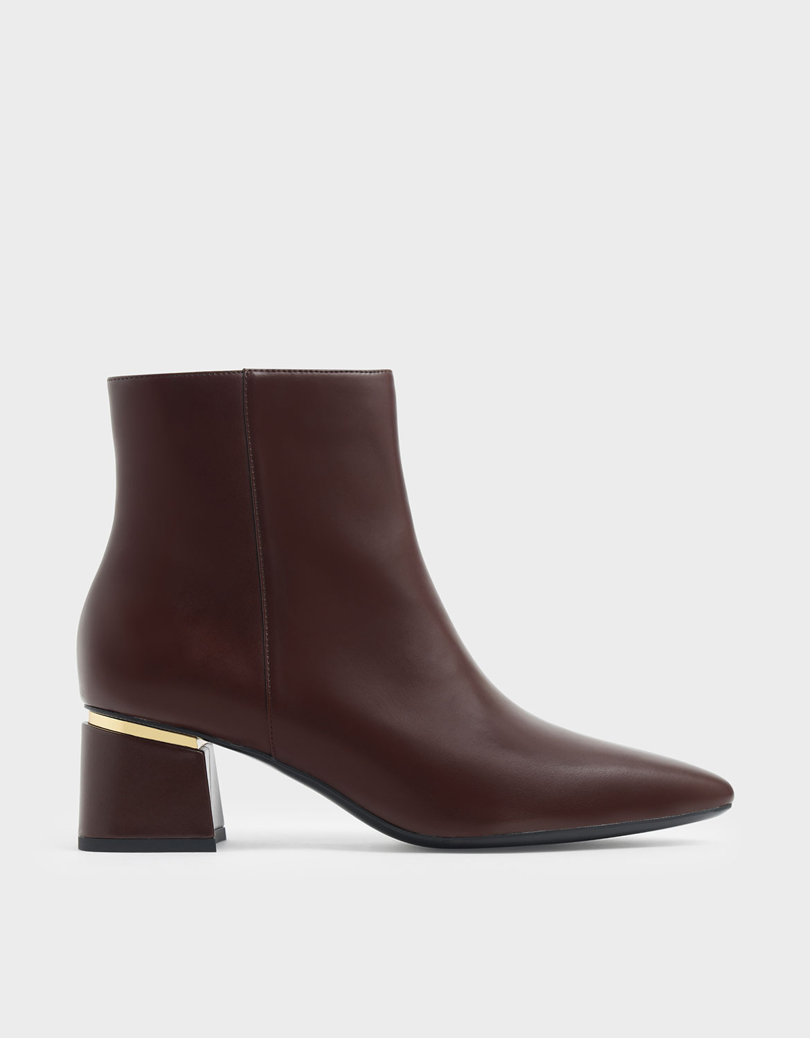 

Metal Accent Block Heel Ankle Boots, Brown