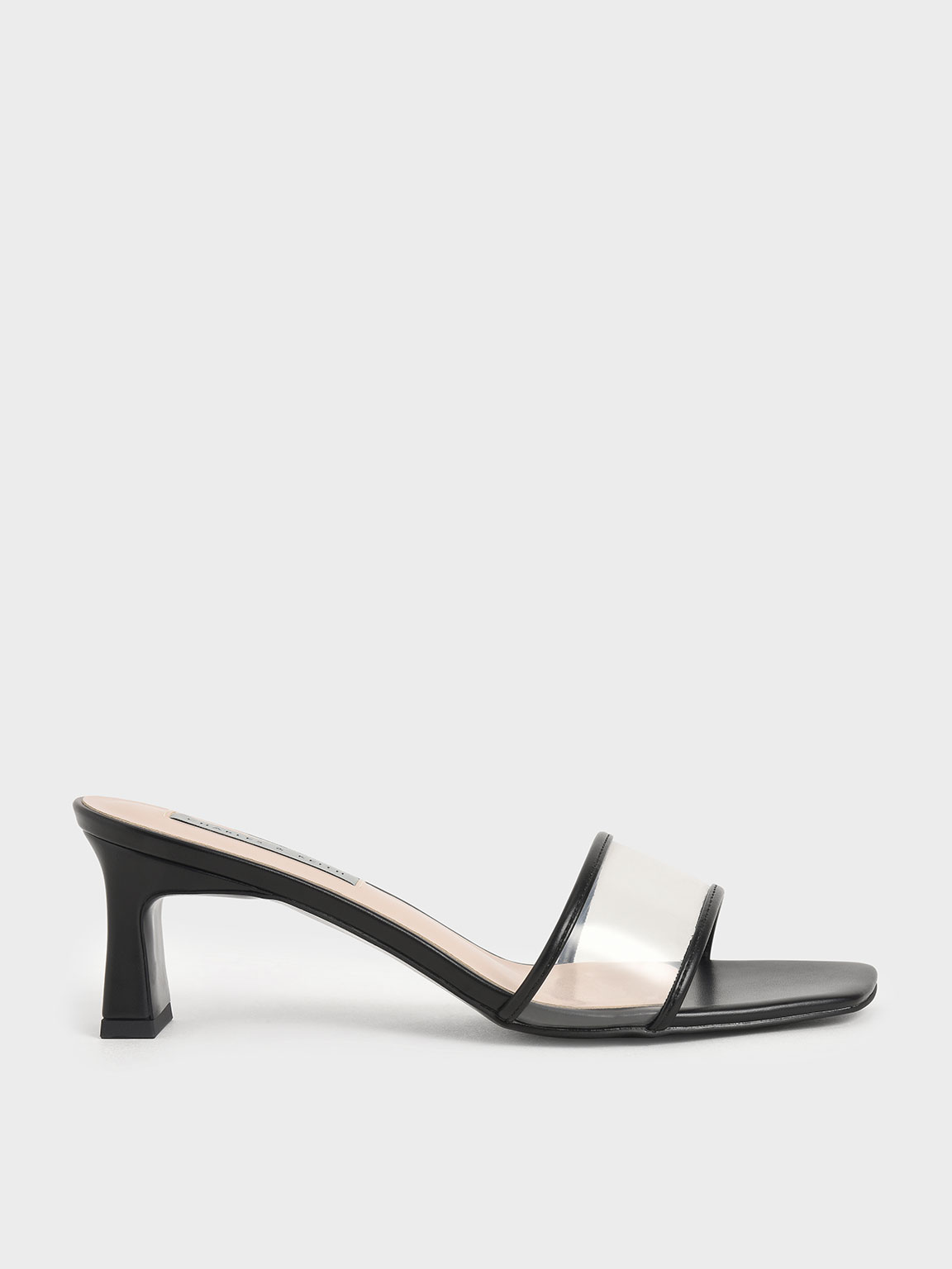 

Clear Strap Mules, Black