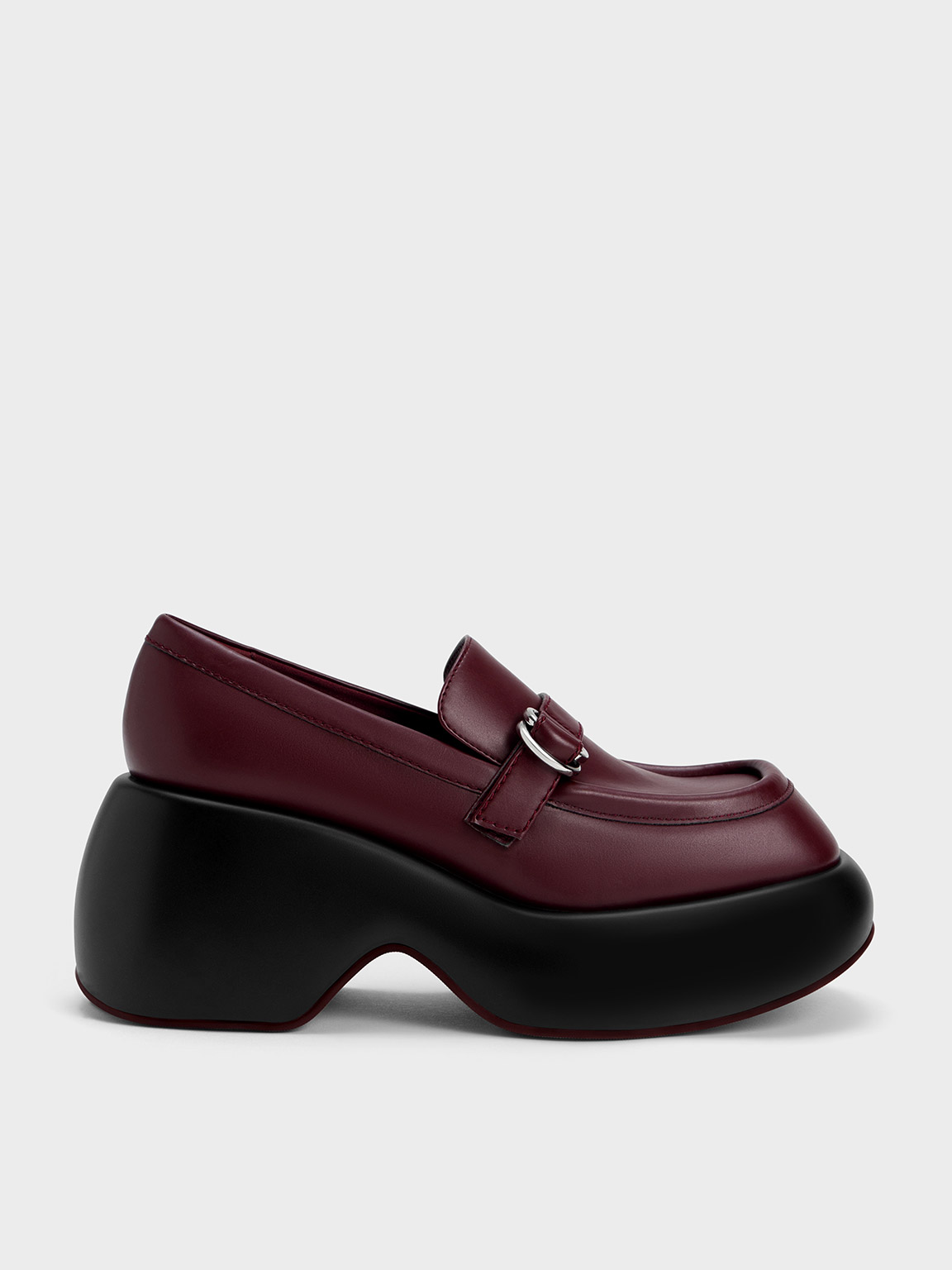 Charles & Keith Buckled Platform Penny Loafers In Burgundy
