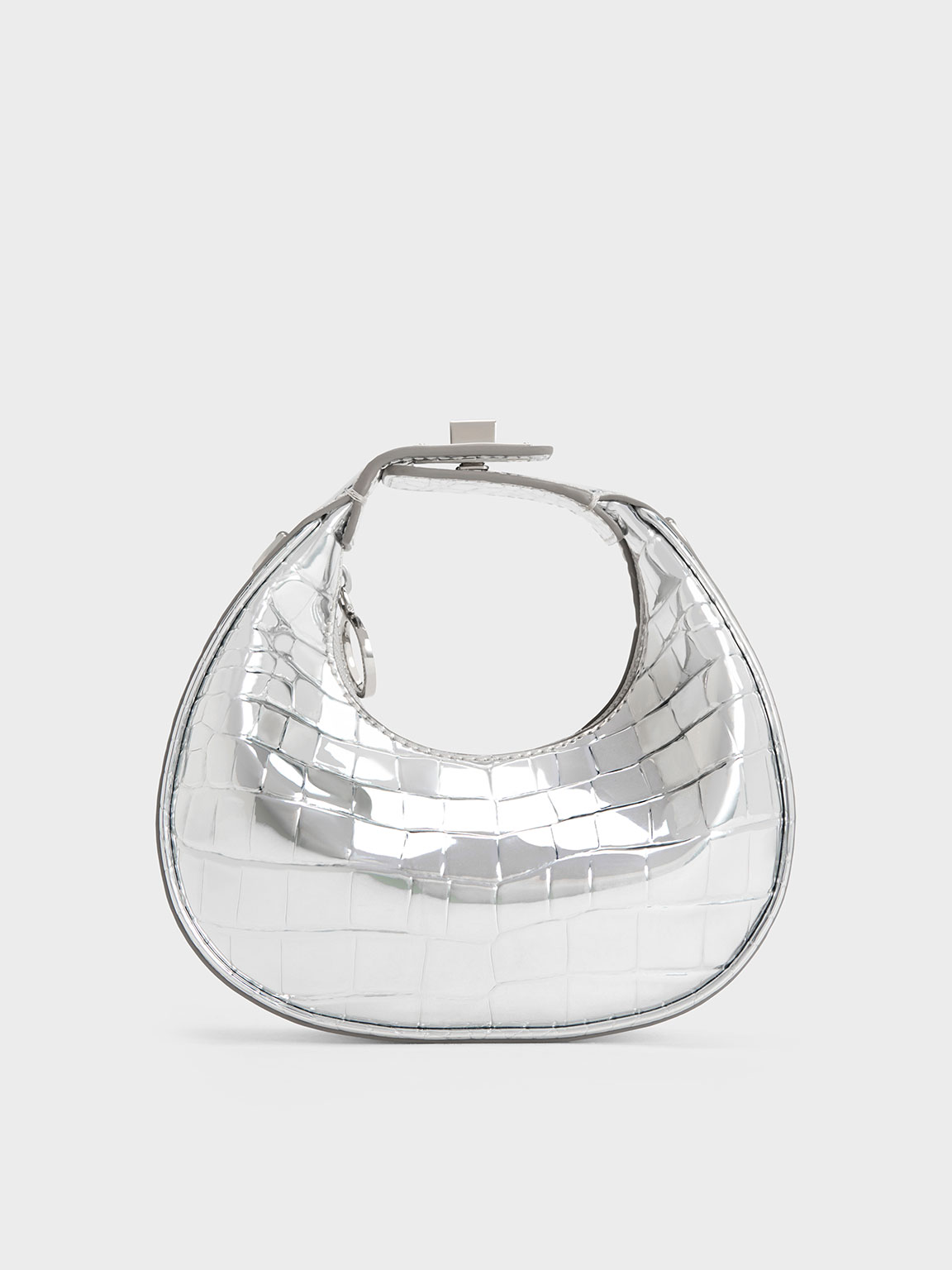 Mini Croc-Effect Metallic Moon Bag