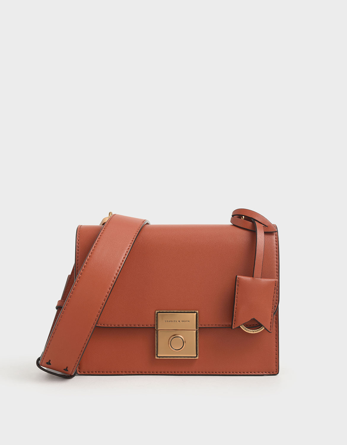 

Boxy Push Lock Crossbody Bag, Cognac