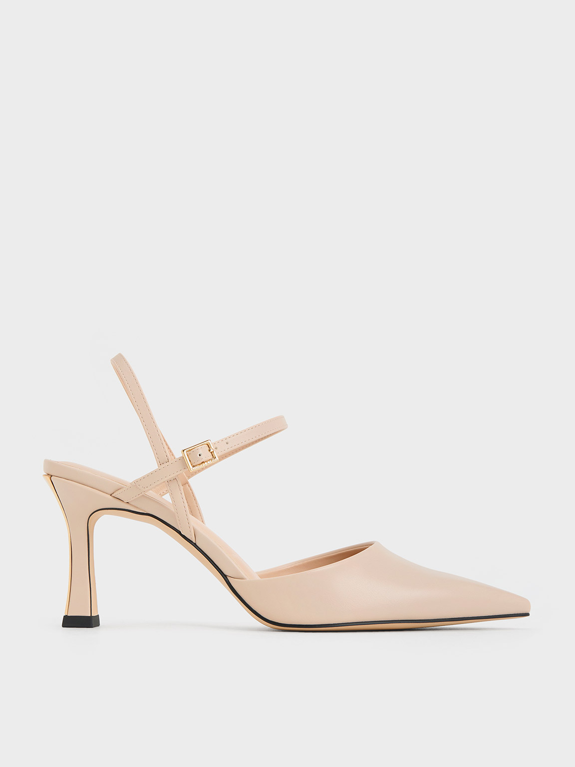 Nude Pointed-Toe Flared Heel Pumps - CHARLES & KEITH UK