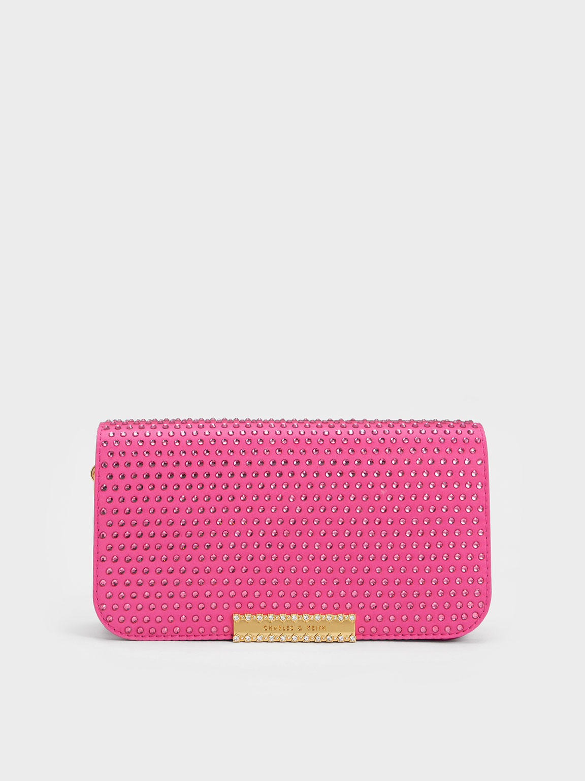 Charles & Keith Embellished Chain Strap Bag In Fuchsia