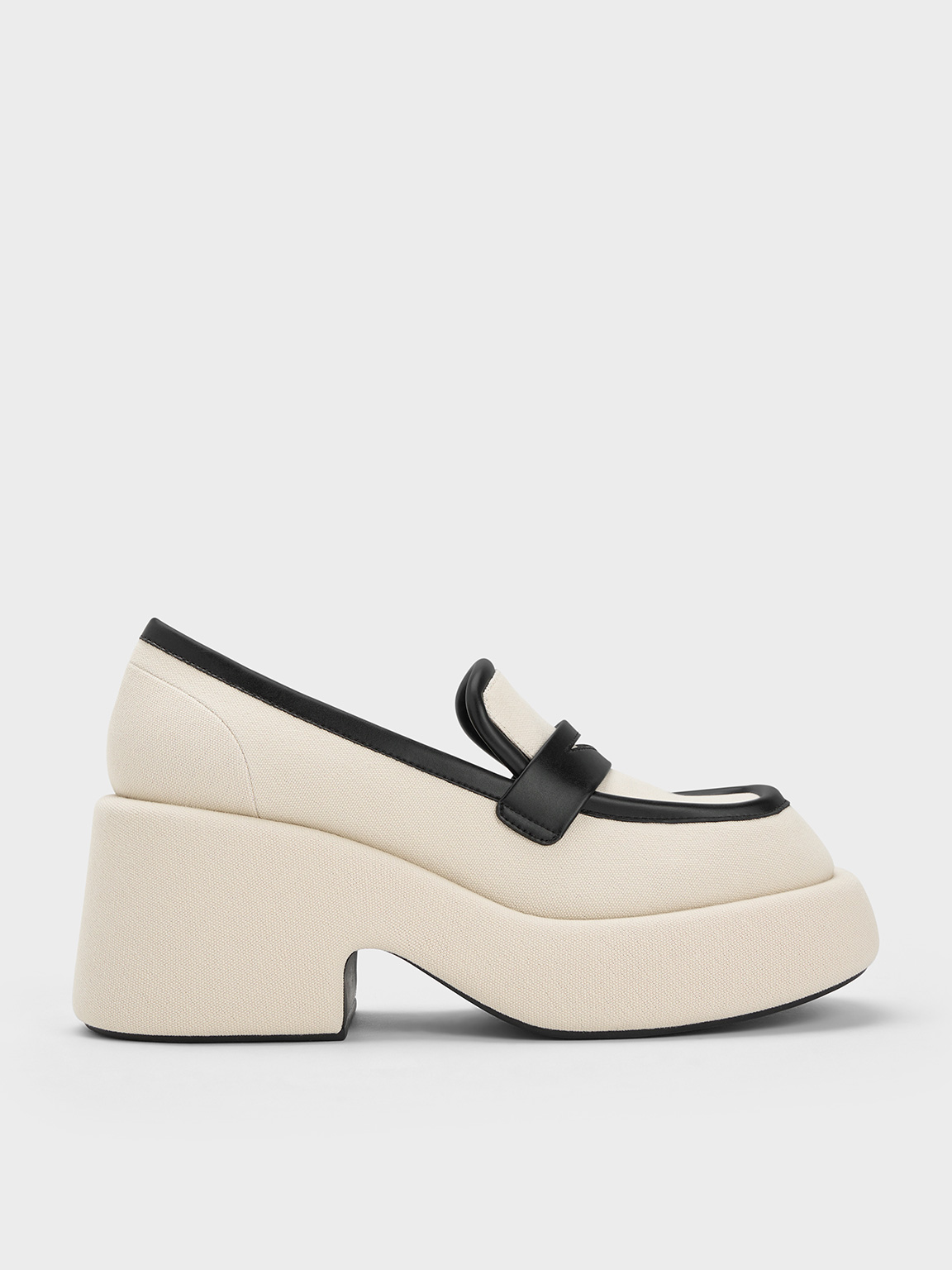 Charles & Keith Leni Canvas Platform Loafers In Black