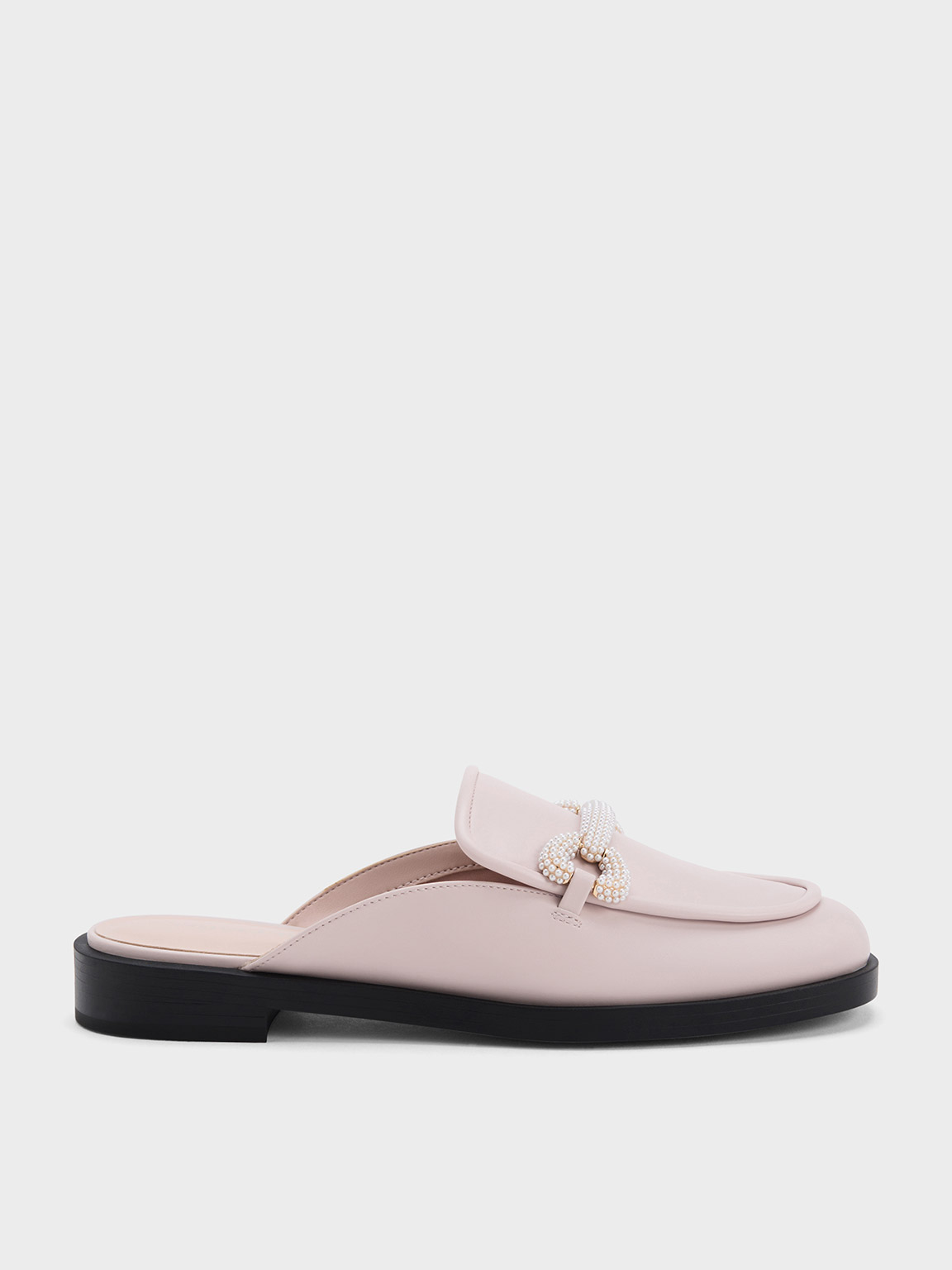 Charles & Keith Beaded Accent Loafer Mules In Blush