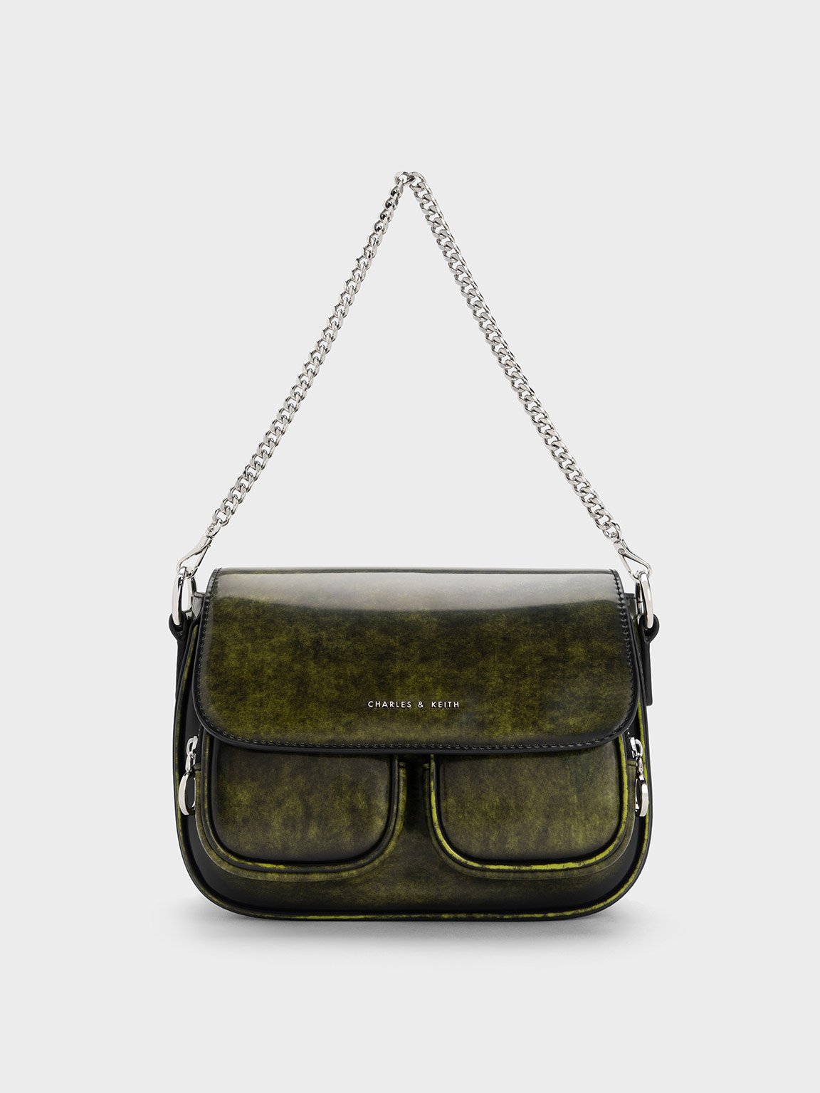 Charles & Keith Letitia Front Flap Crossbody Bag In Lime