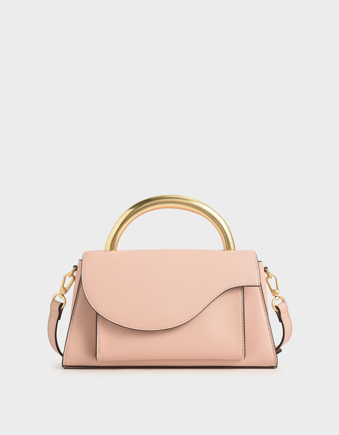 

Angular Flap Metallic Top Handle Bag, Pink