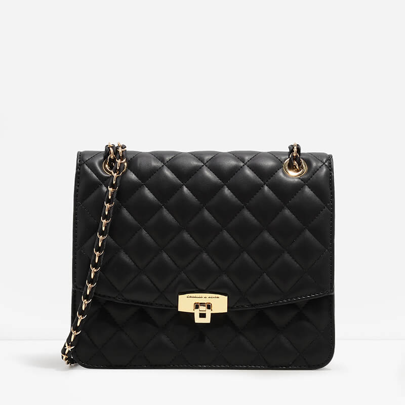 

Quilted Push-Lock Clutch, Black