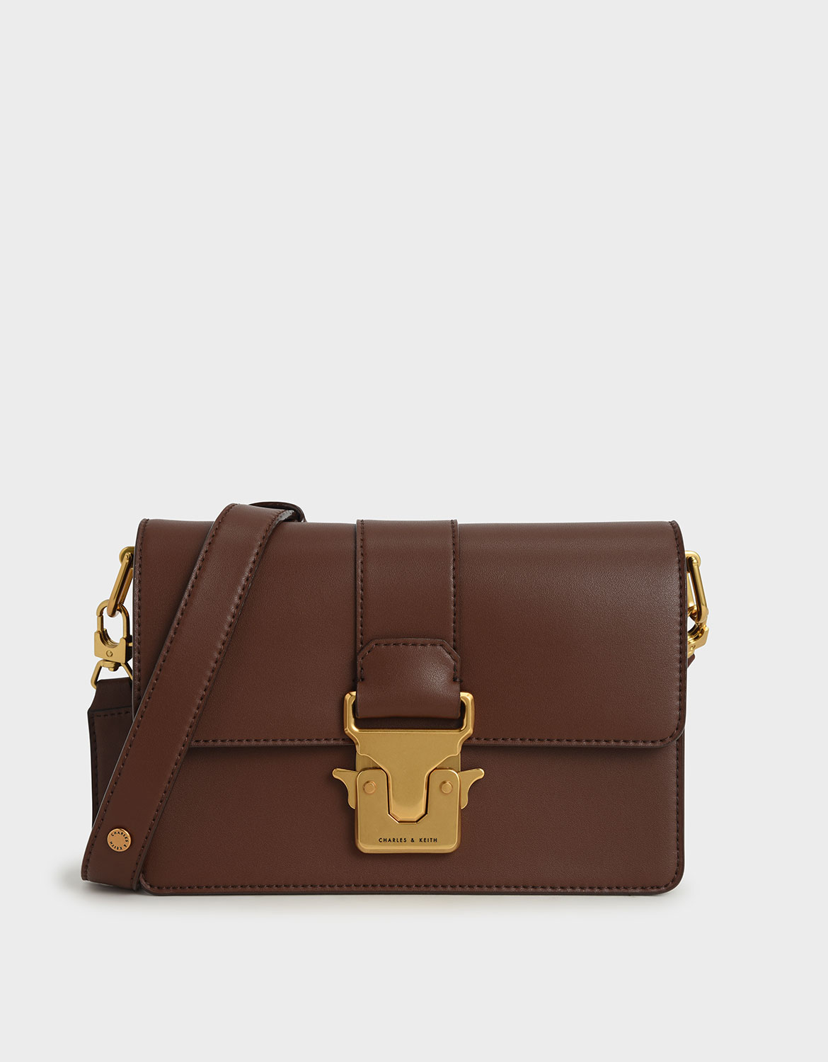 

Metallic Push-Lock Shoulder Bag, Dark brown