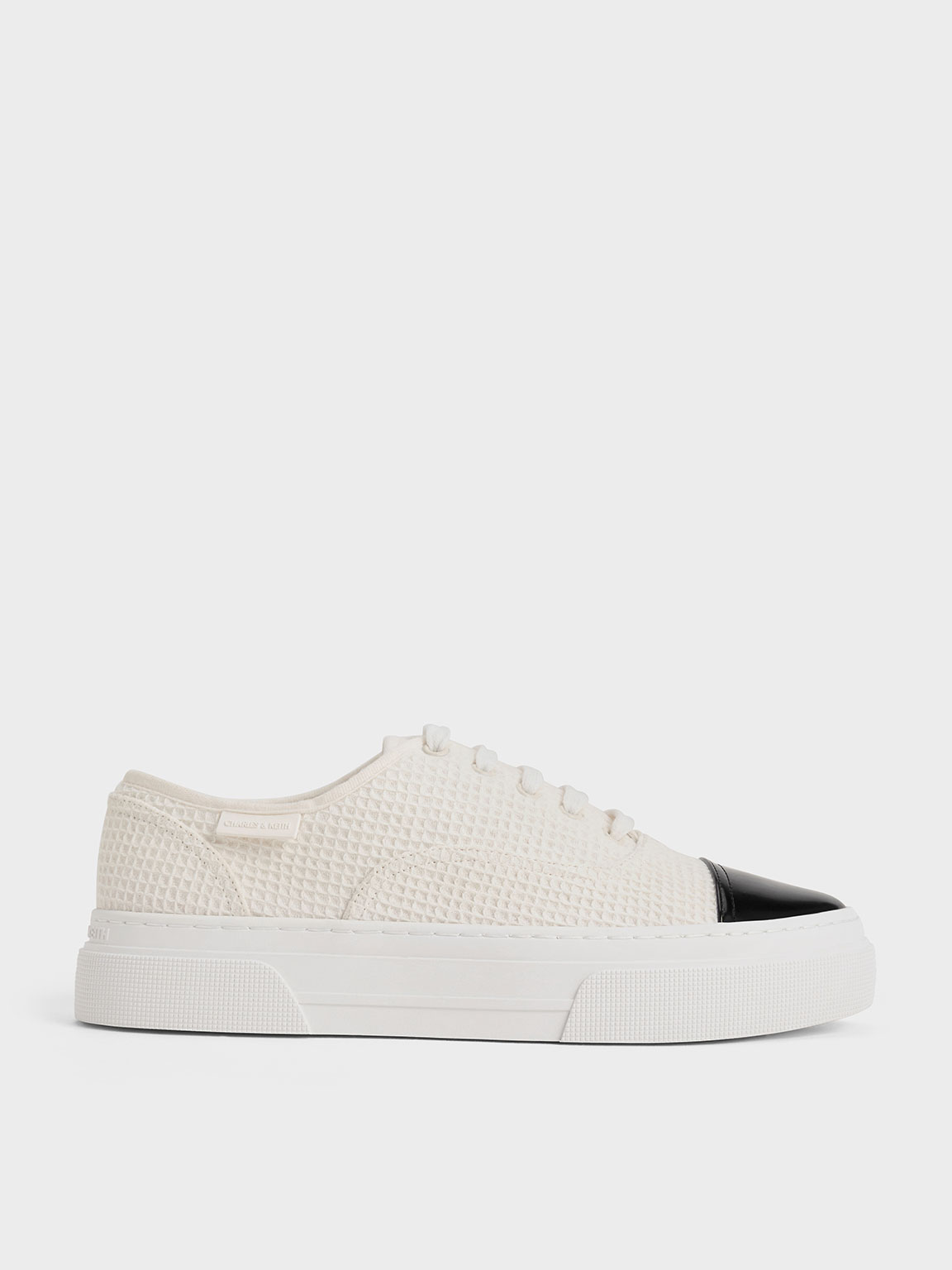Shop Charles & Keith - Joshi Textured Two-tone Sneakers In Chalk