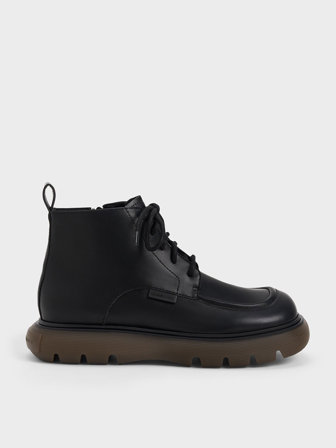 Charles & Keith Gum Sole Lace-up Ankle Boots In Black