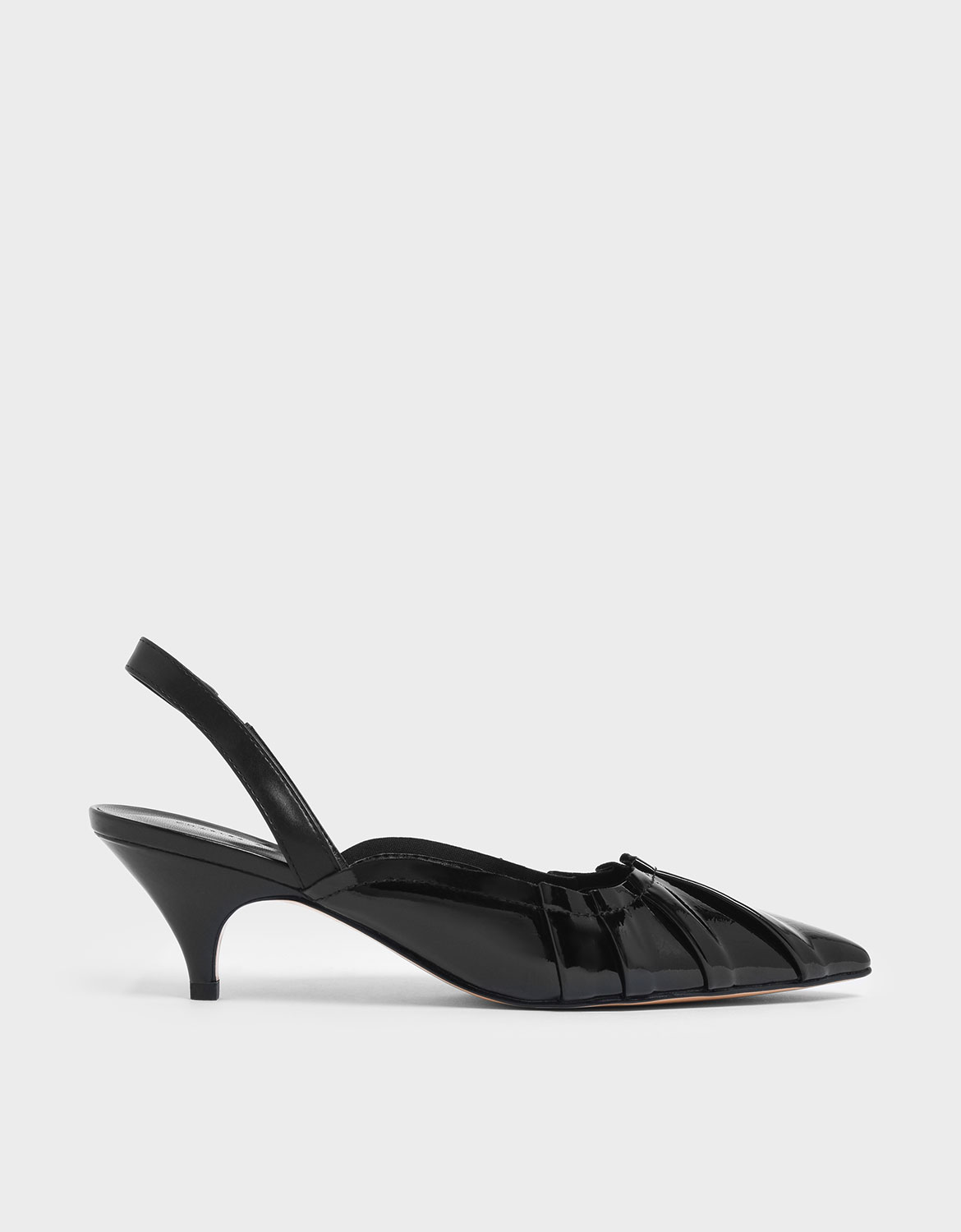 

Ruched Wrinkled Patent Slingback Heels, Black