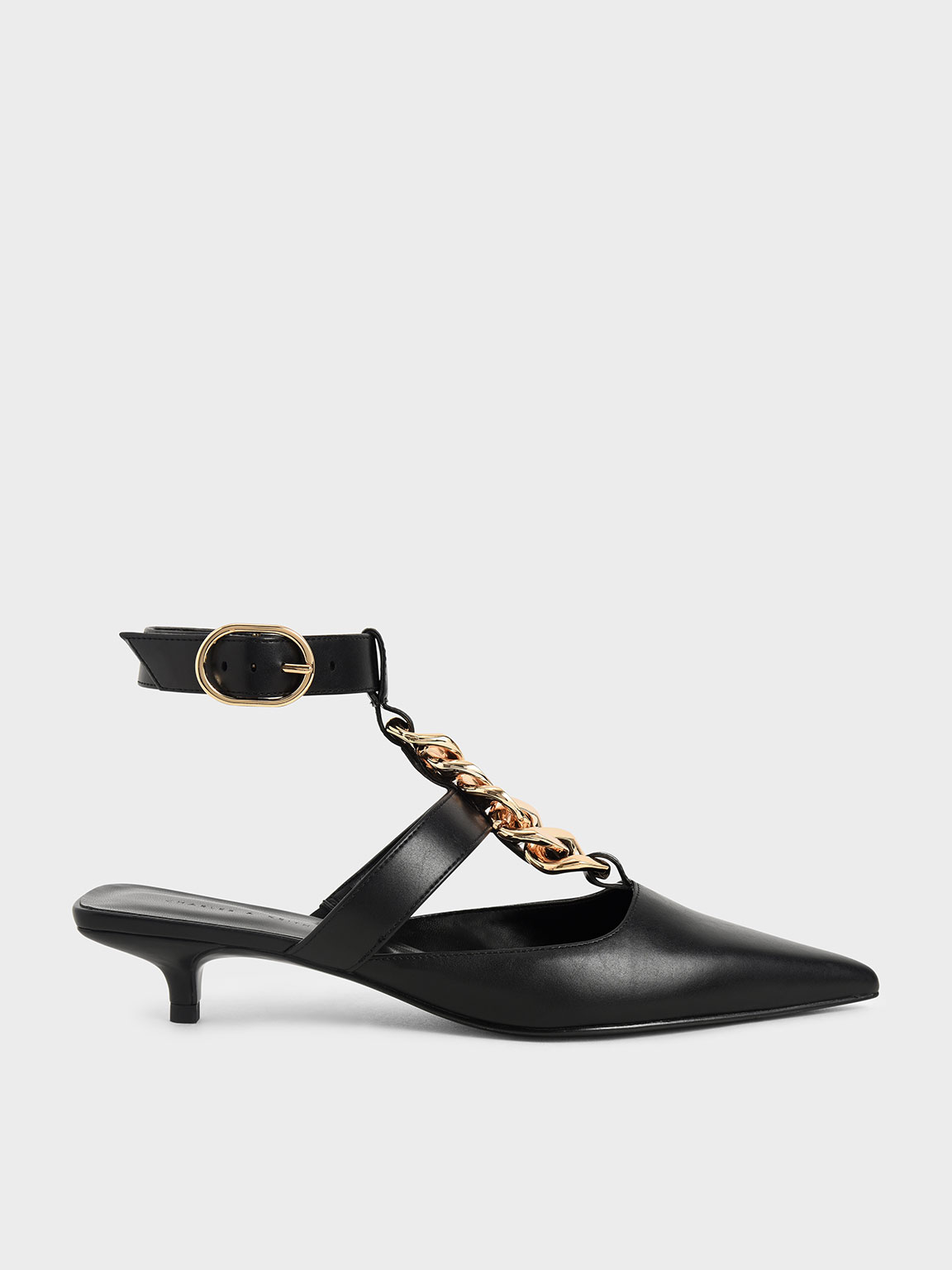 

Chain Link Ankle Strap Court Shoes, Black