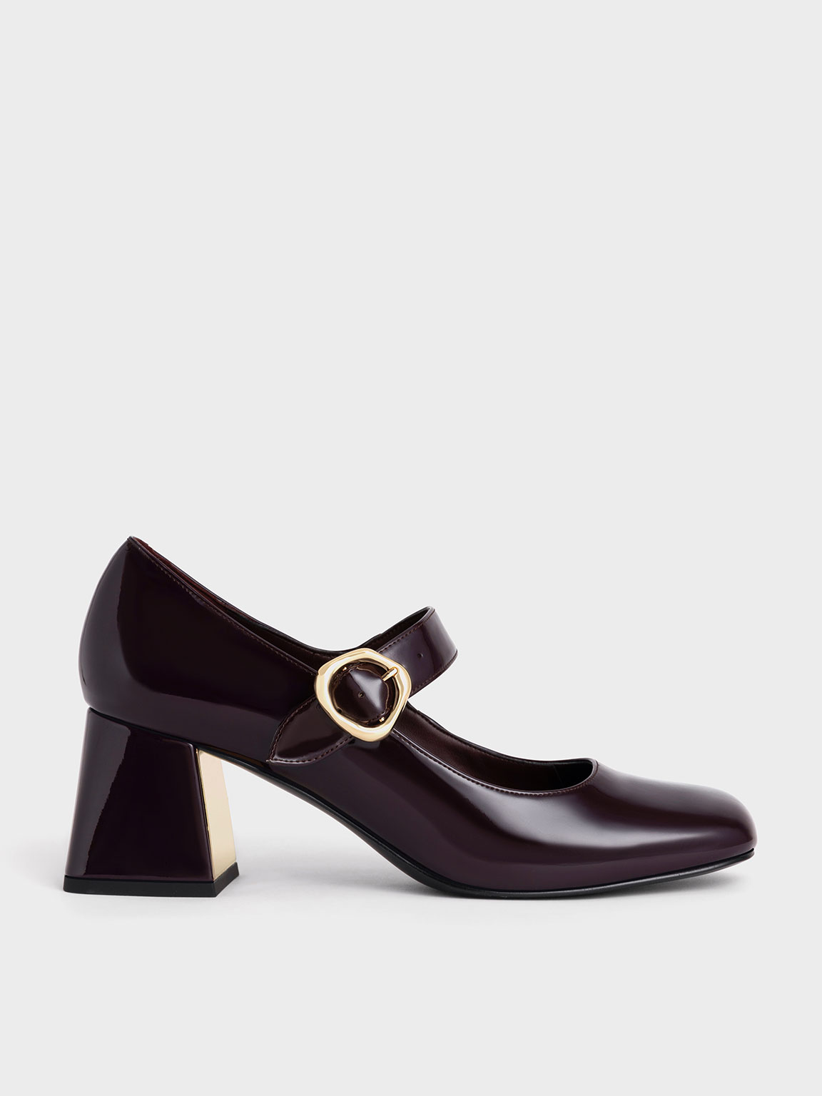 Maroon Patent Buckled Mary Jane Pumps - CHARLES & KEITH UK