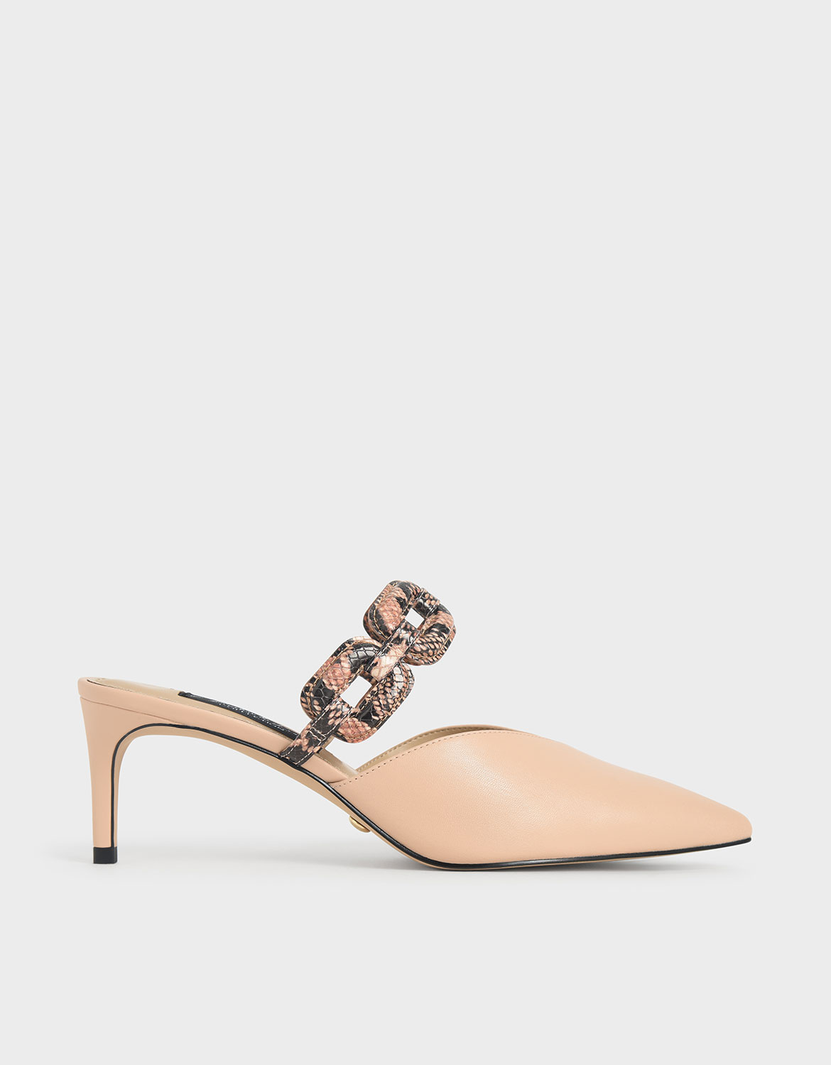 

Leather Snake Print Mules, Light pink