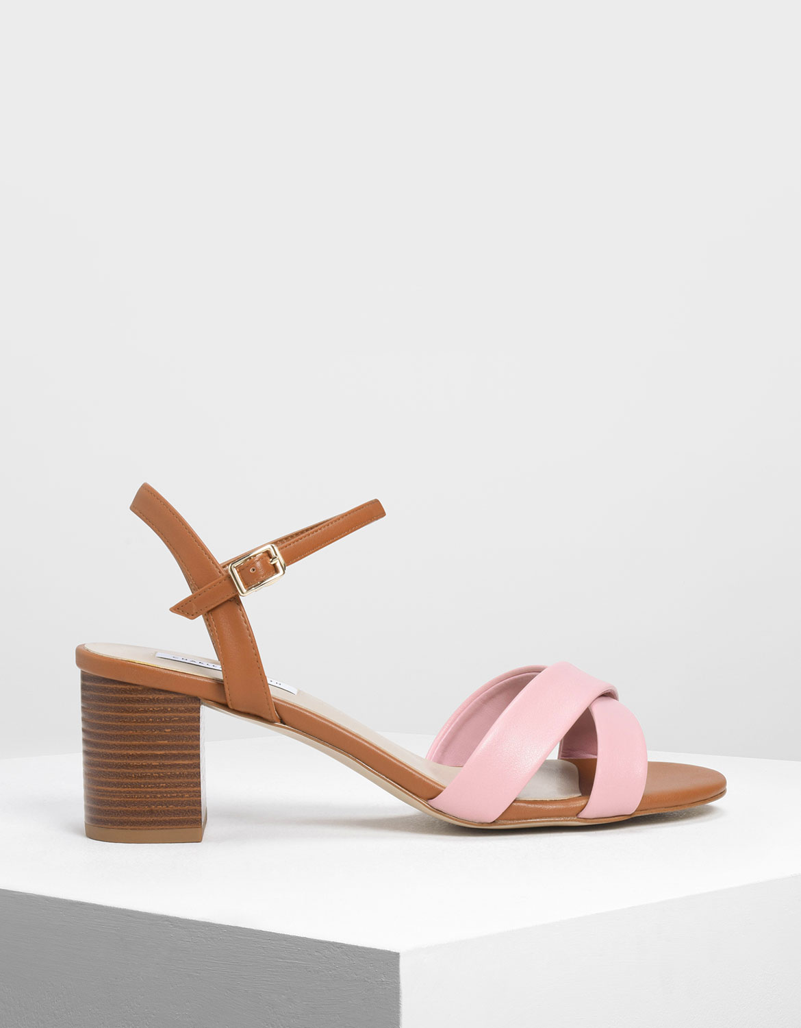 

Criss-Cross Two Tone Block Heel Sandals, Pink