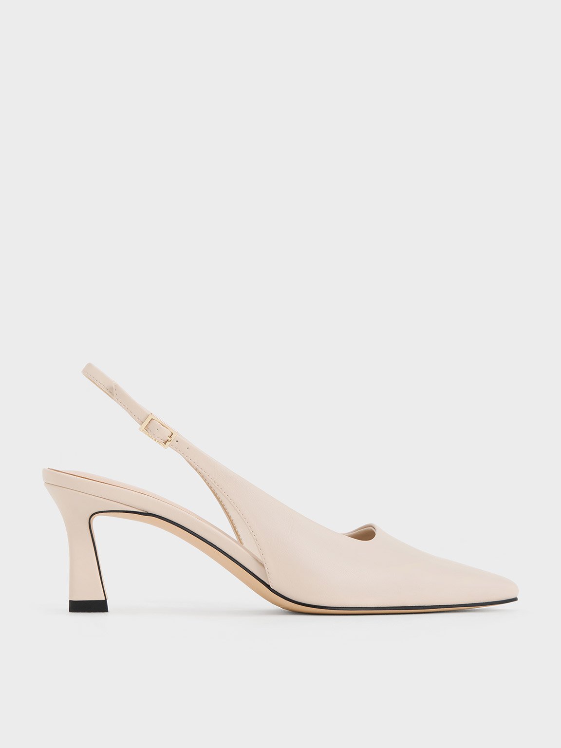 Charles & Keith Flare-heel Slingback Pumps In Chalk