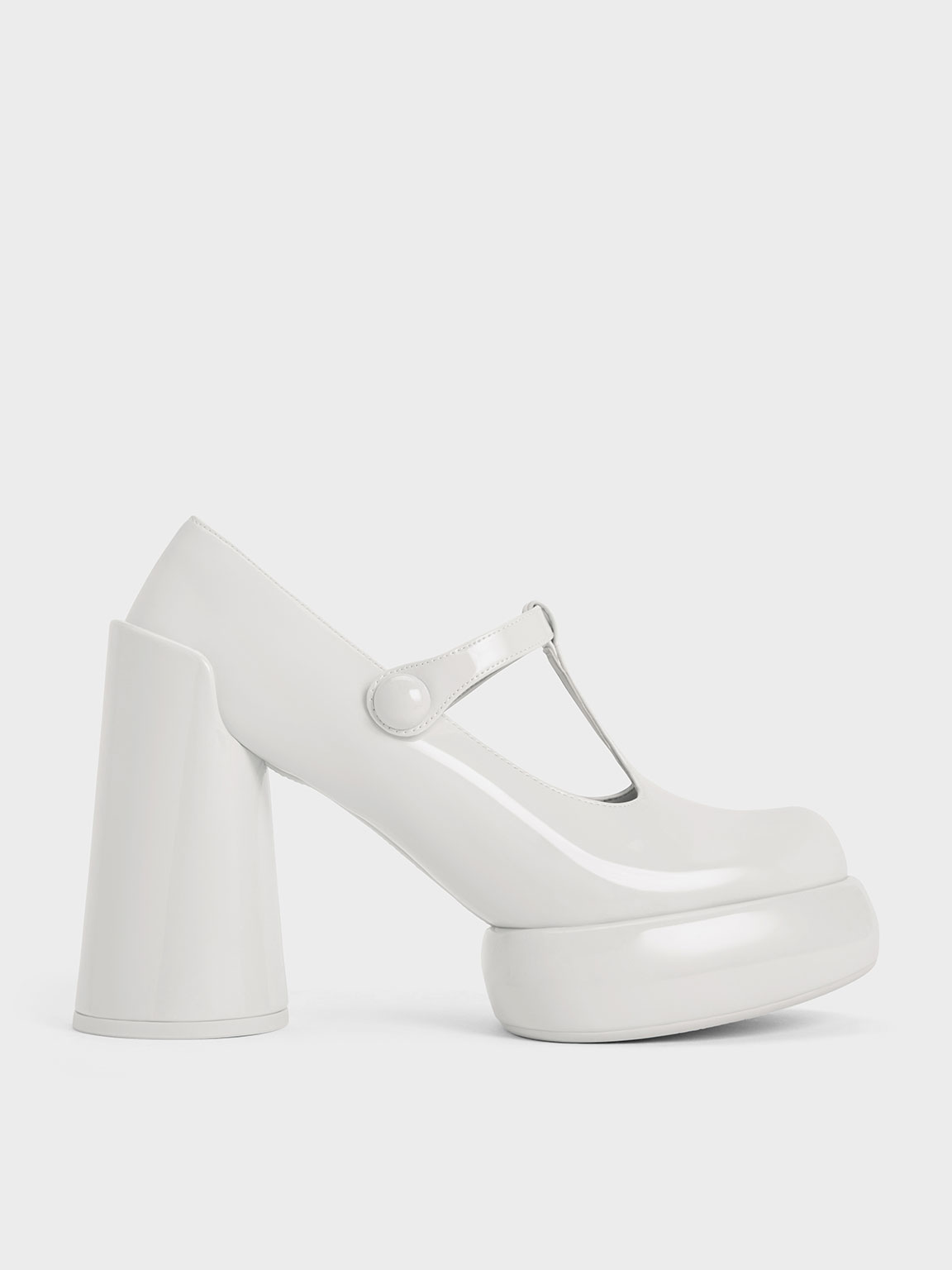 Charles & Keith Darcy Patent T-bar Platform Mary Janes In White