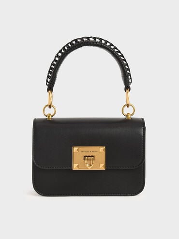 

Metallic Turn-Lock Bag, Black