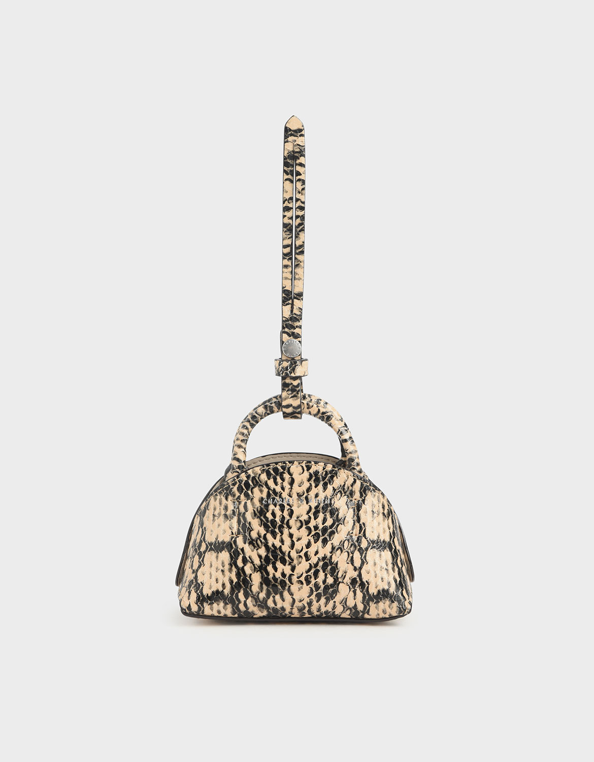 

Snake Print Mini Dome Pouch, Beige