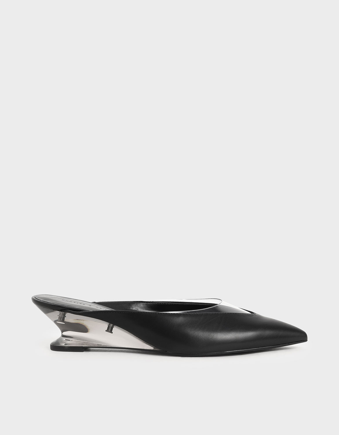 

See-Through Effect Pointed Toe Mules, Black
