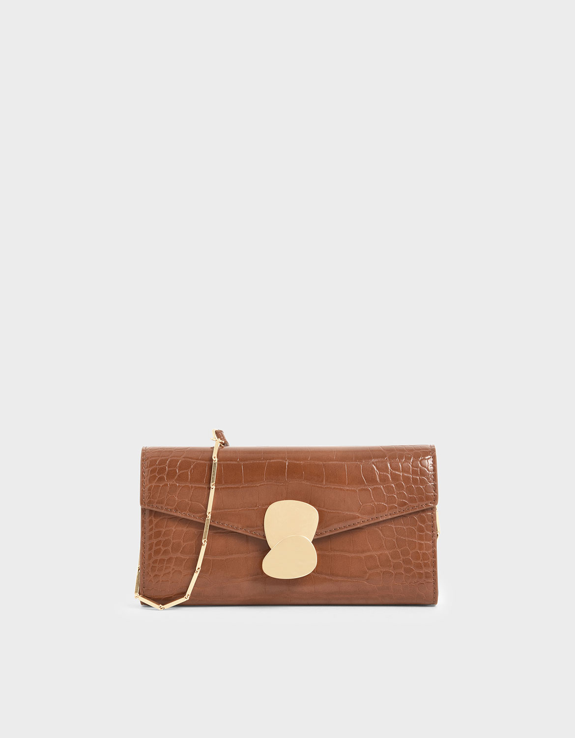 

Mini Croc-Effect Metal Push Lock Wallet, Dark brown