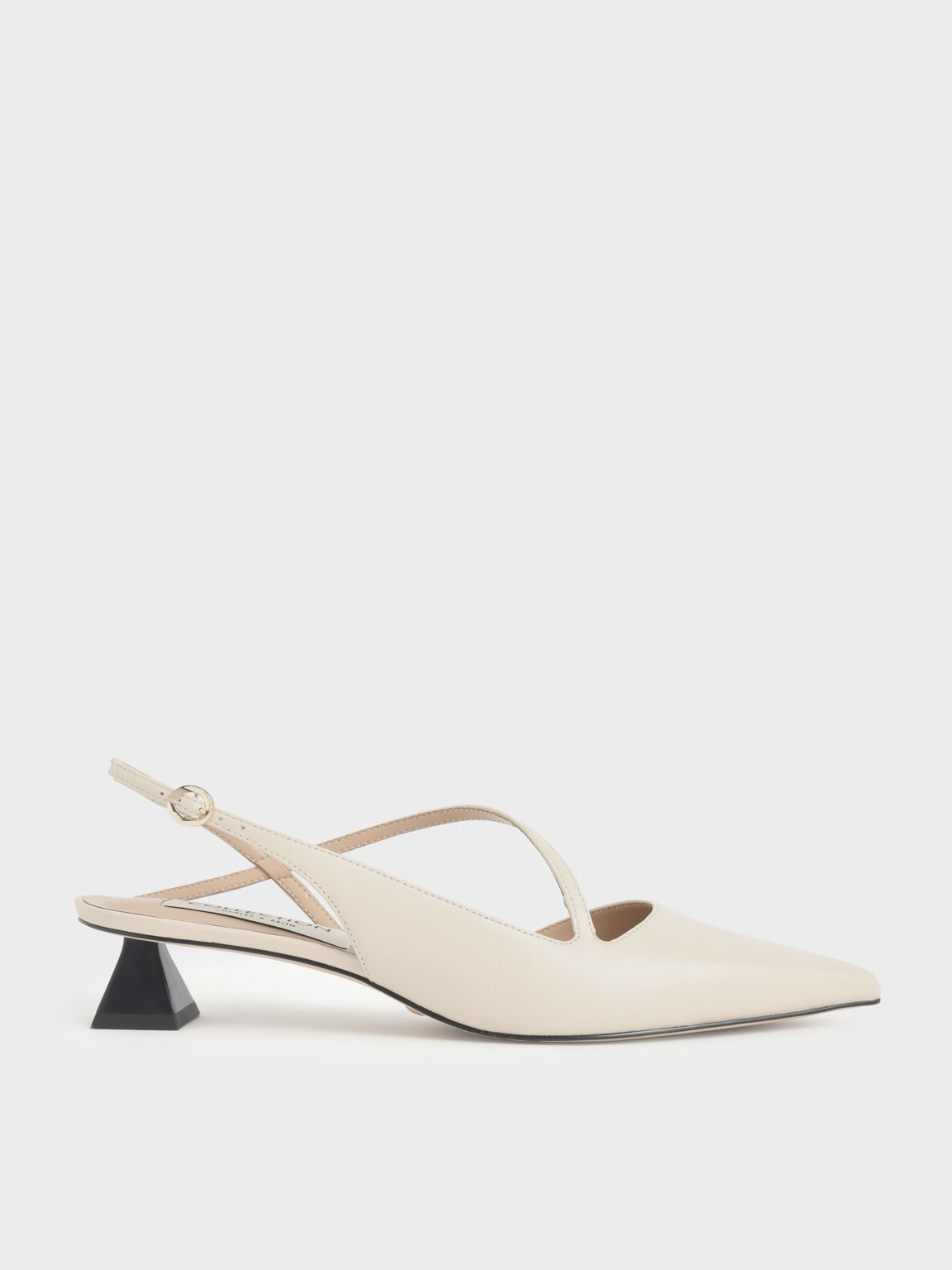 

Leather Asymmetric Slingback Pumps, Chalk