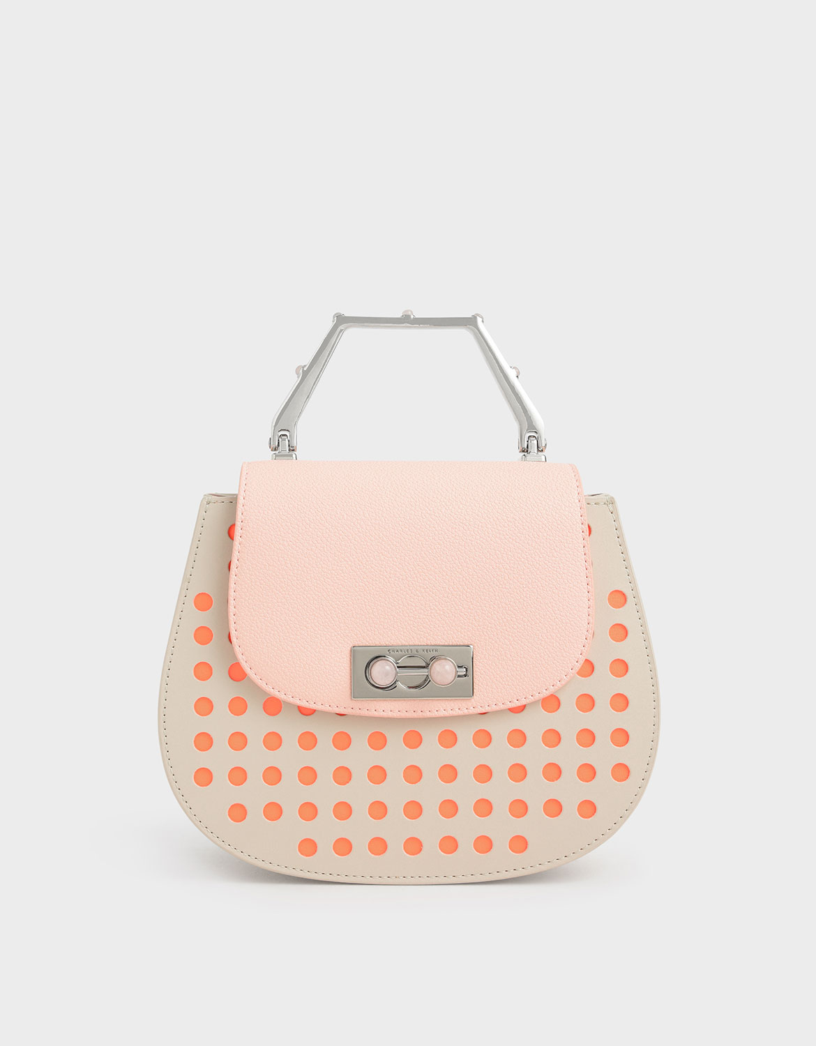 

Geometric Top Handle Saddle Bag, Light pink