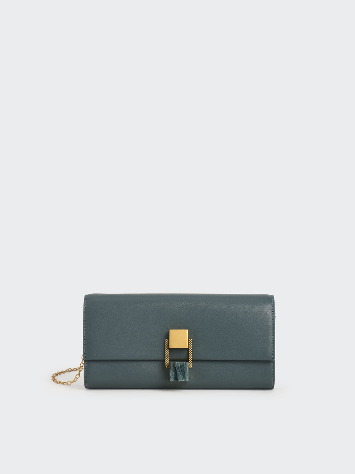 

Stone-Embellished Long Wallet, Teal