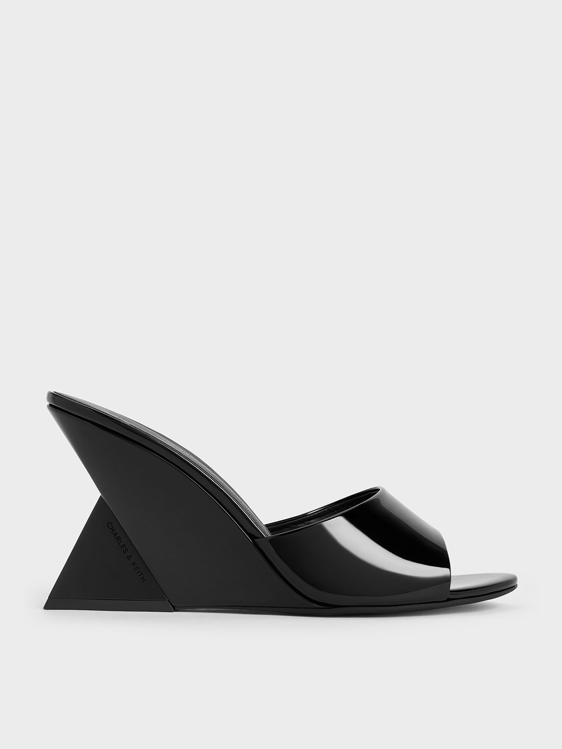 Black Patent Triangle Heel Wedge Mules CHARLES KEITH UK