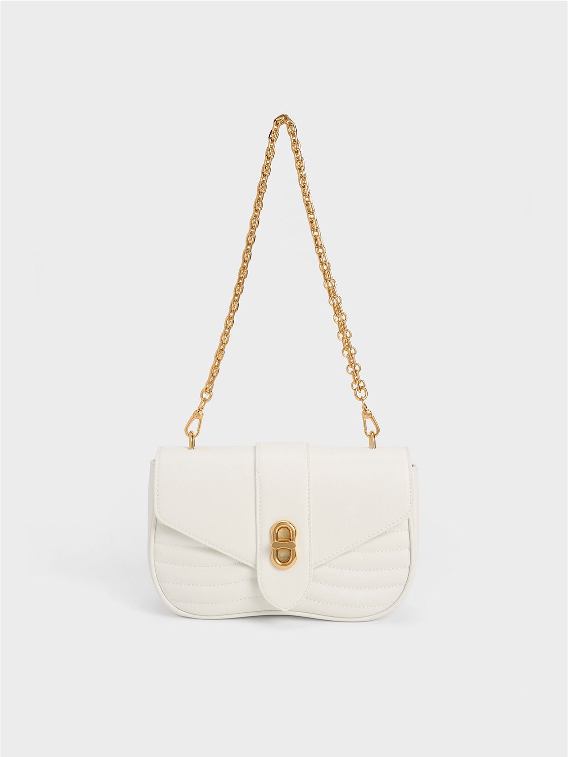 Charles & Keith Aubrielle Panelled Crossbody Bag In White