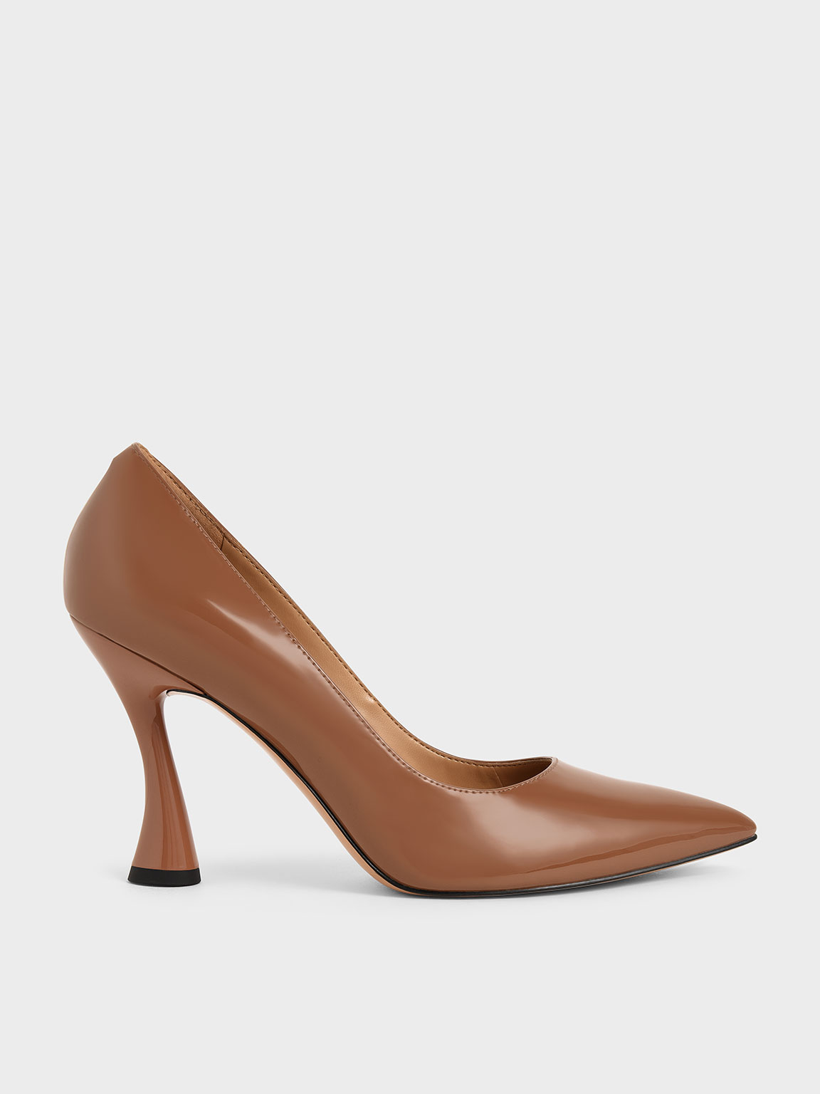 

Patent Spool Heel Pointed Toe Pumps, Cognac