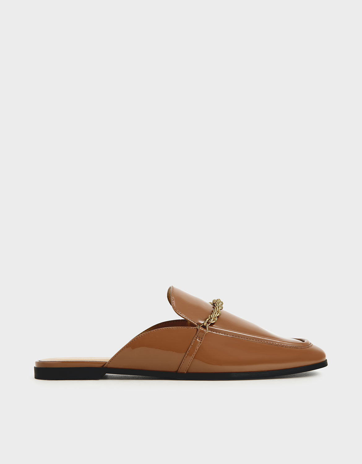 

Patent Metallic Accent Mule Flats, Cognac