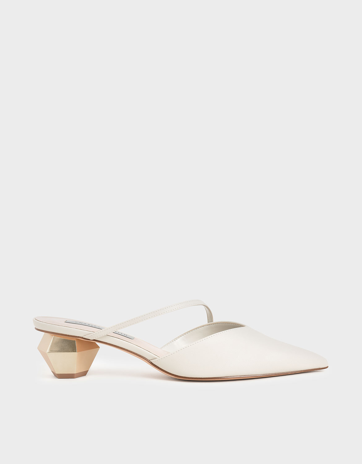 

Asymmetric Strap Chrome Heel Mules, Chalk