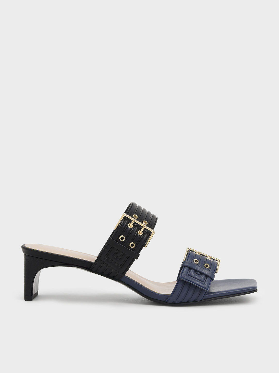 

Double Buckle Blade Heel Mules