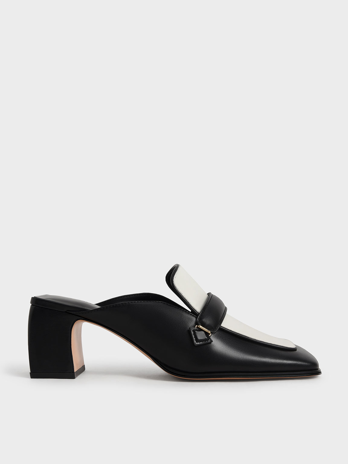 

Two-Tone Block Heel Loafer Mules